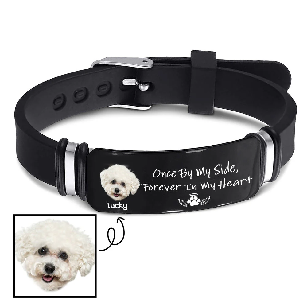 Custom Photo Once By My Side Forever In My Heart - Memorial Gift For Dog Lovers - Personalized Engraved Bracelet - Image 5