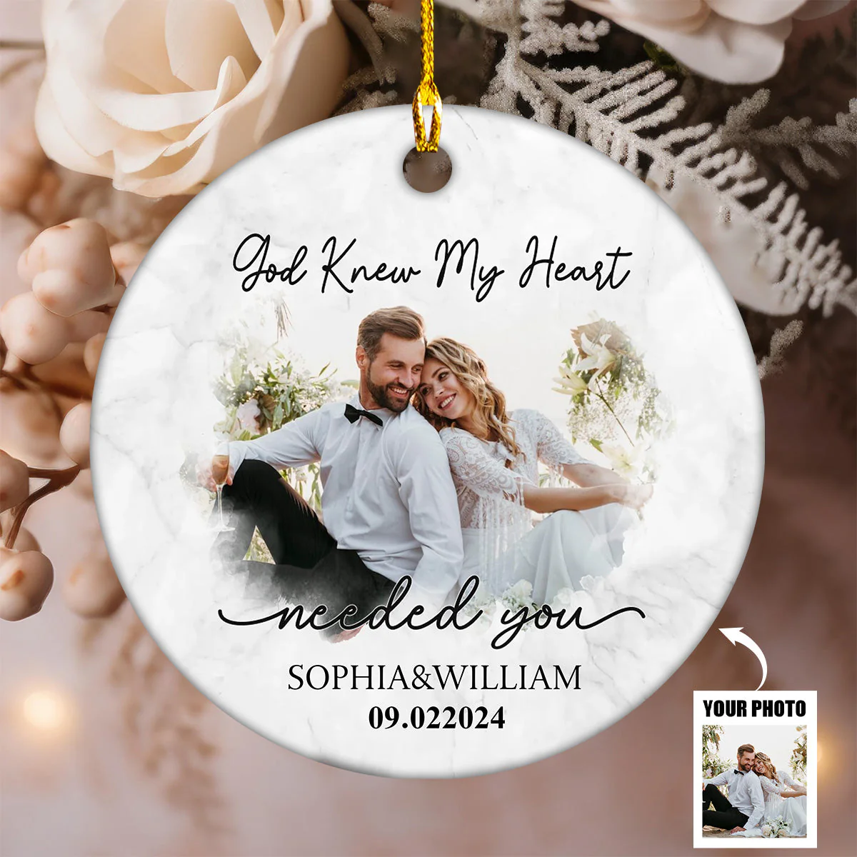 Custom Photo Our First Year Together - Couple Personalized Ceramic Ornament - Image 2