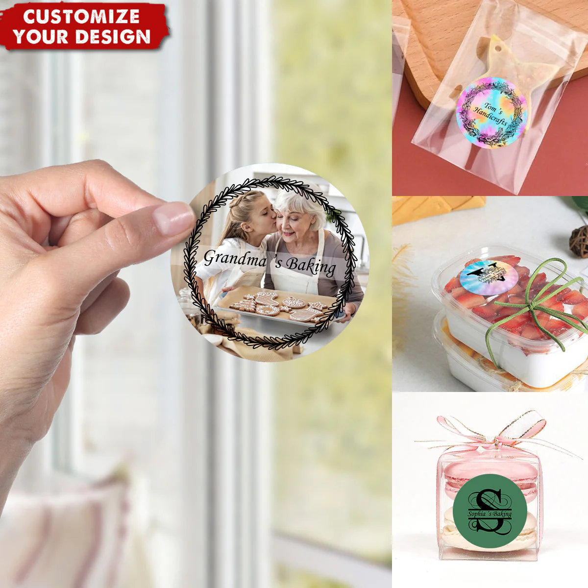 Custom Photo, Garland, Alphabet Design - Personalized Round Decal/Sticker Decorations - Image 2