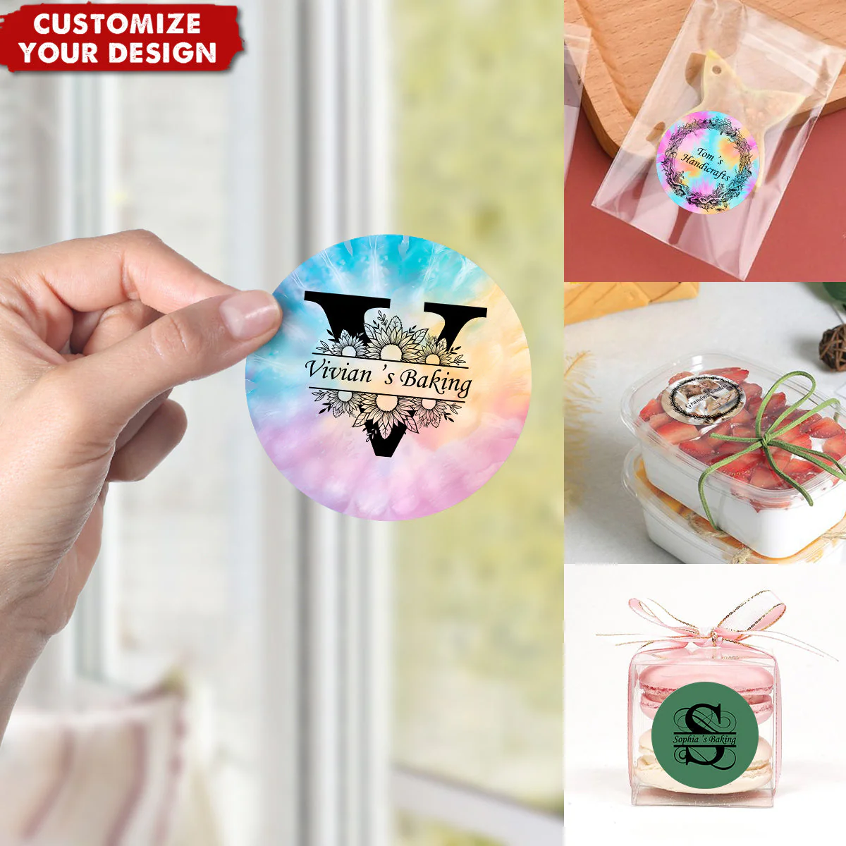 Custom Photo, Garland, Alphabet Design - Personalized Round Decal/Sticker Decorations - Image 3