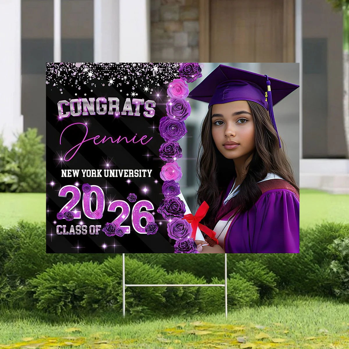 Custom Photo Rose Background Class Of 2026 Graduation Yard Sign - Image 2