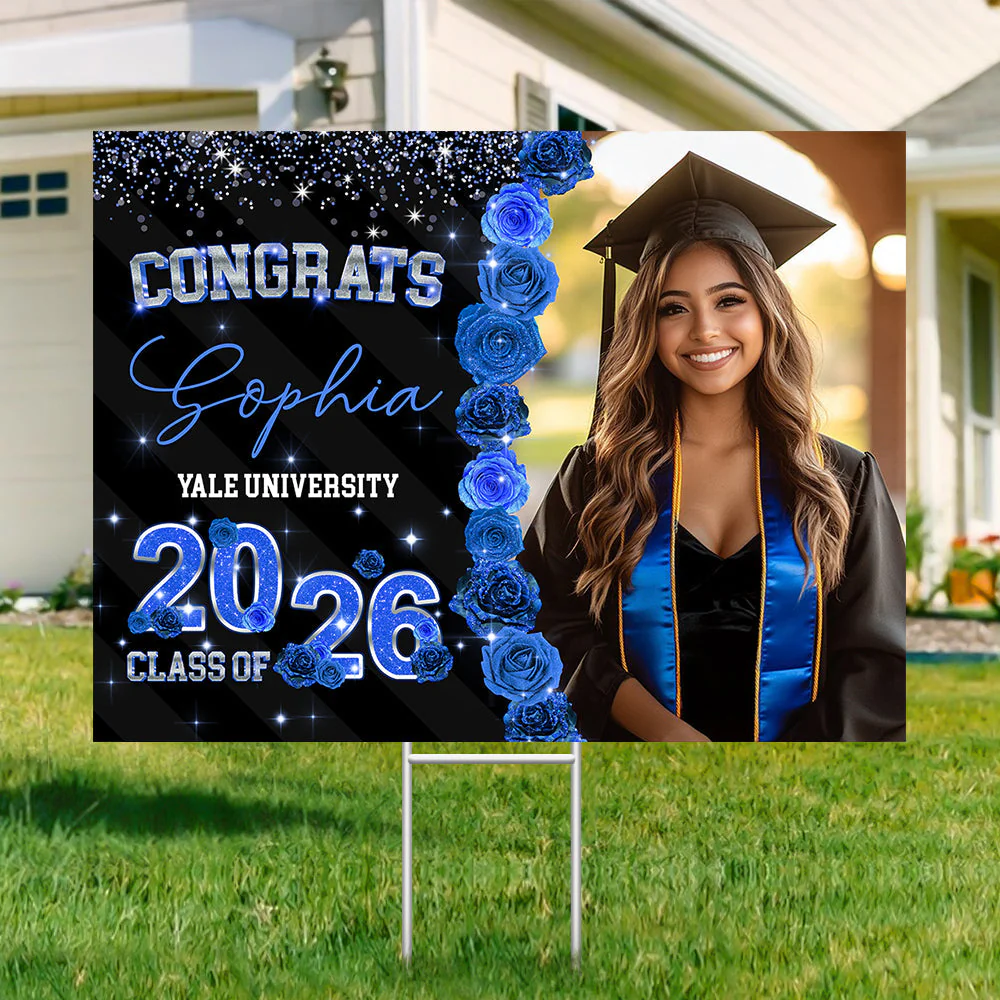 Custom Photo Rose Background Class Of 2026 Graduation Yard Sign - Image 3