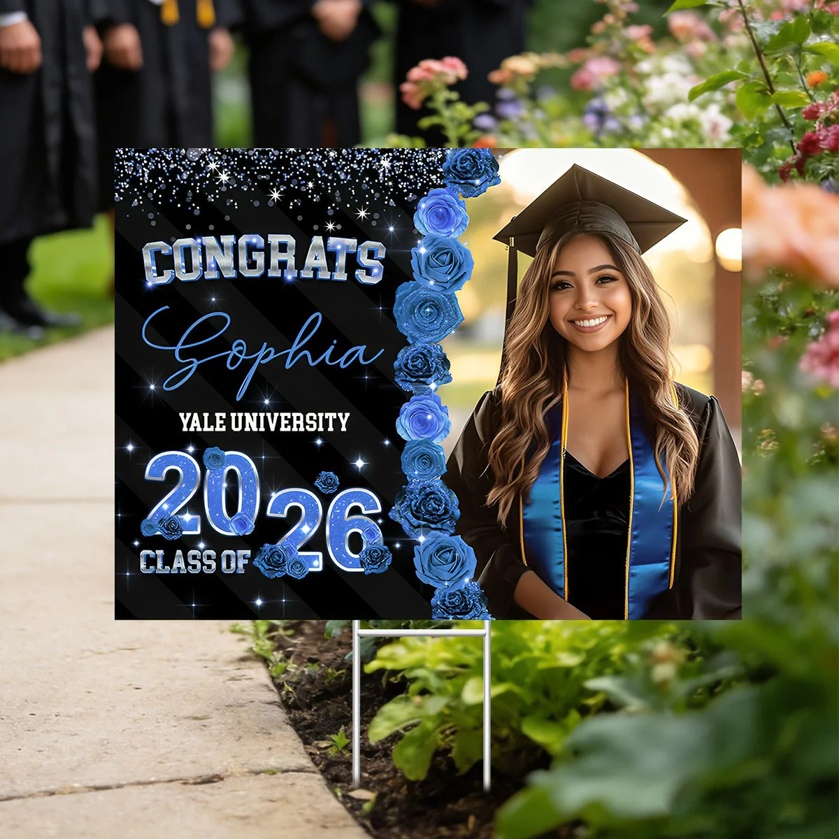 Custom Photo Rose Background Class Of 2026 Graduation Yard Sign - Image 4