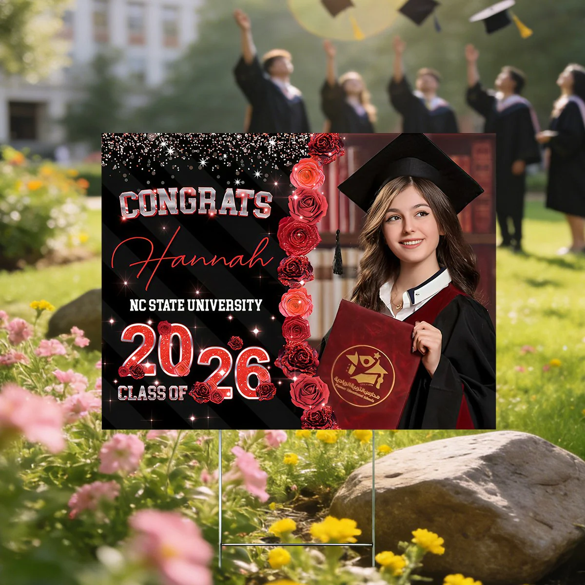 Custom Photo Rose Background Class Of 2026 Graduation Yard Sign - Image 5
