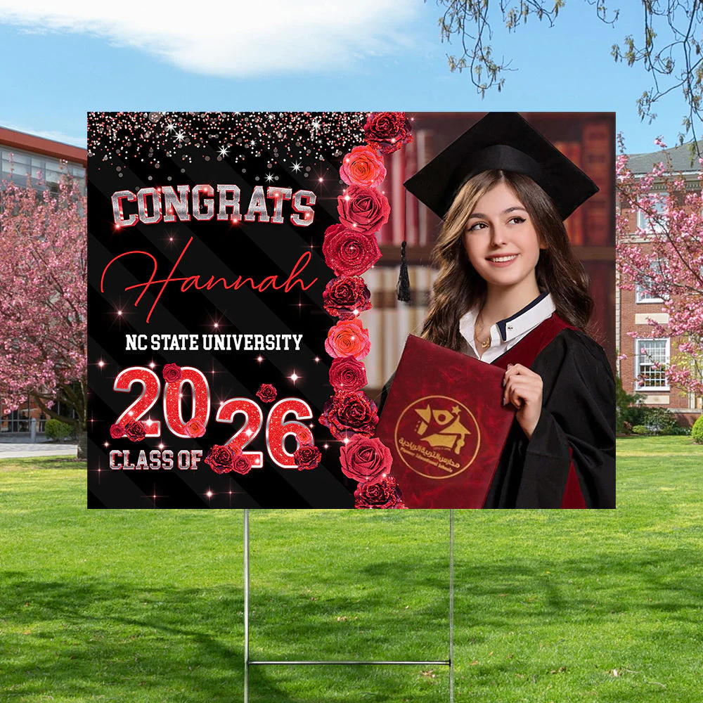 Custom Photo Rose Background Class Of 2026 Graduation Yard Sign - Image 6