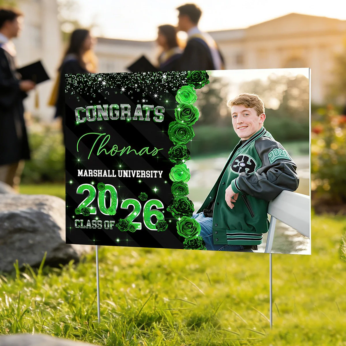 Custom Photo Rose Background Class Of 2026 Graduation Yard Sign - Image 7