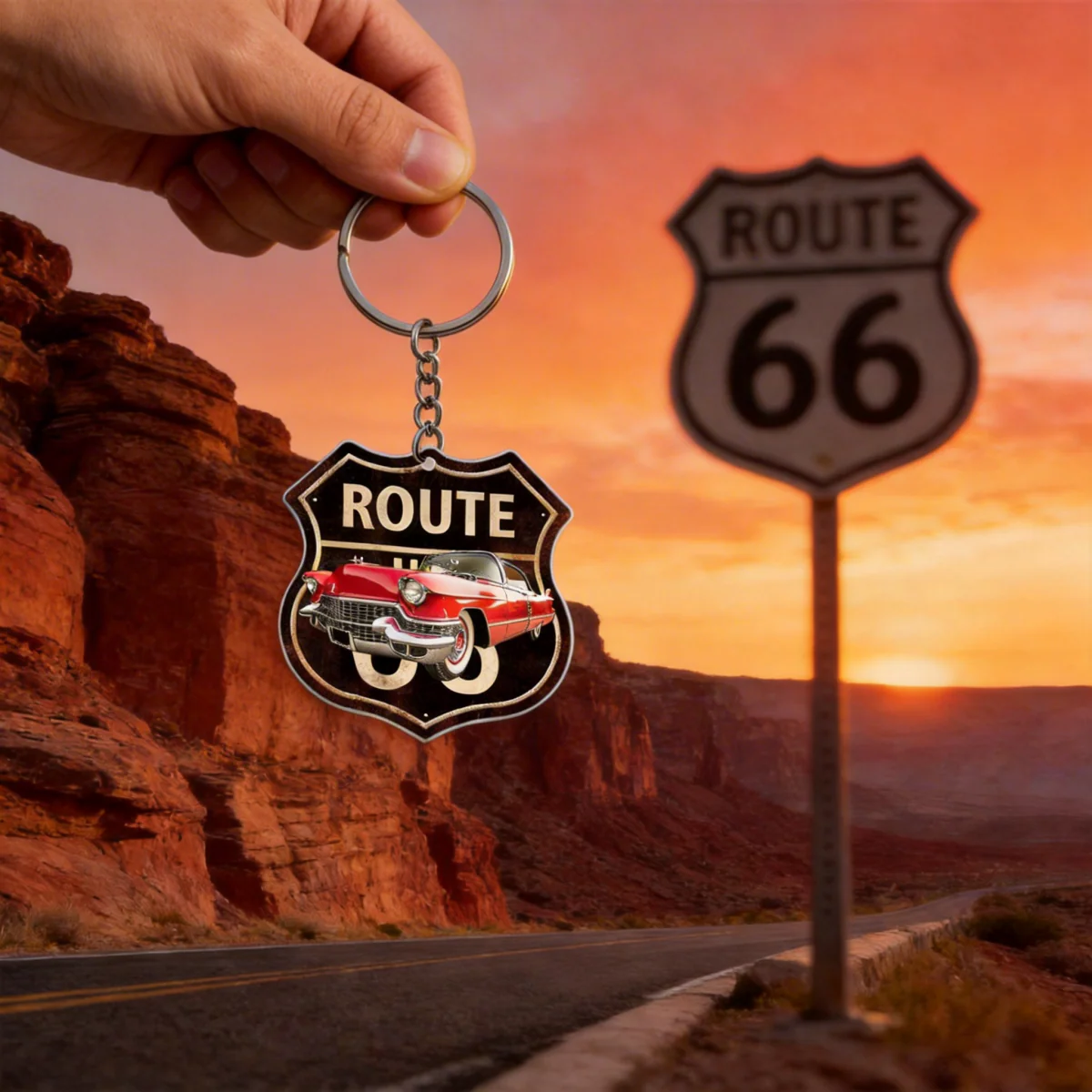Custom Photo Route 66 Personalized Acrylic Keychain Gift For Car Lovers - Image 4