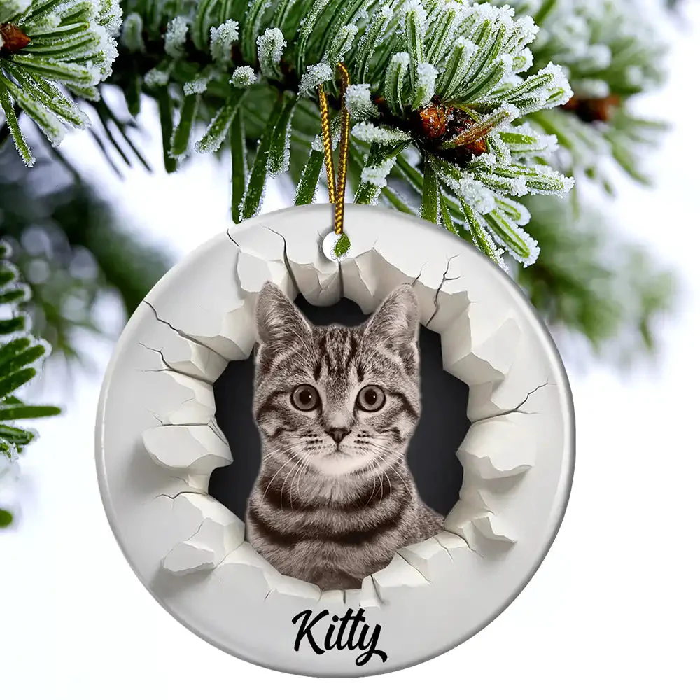 Custom Photo Snow Hole Funny Dog Cat Pet - Personalized Circle Ceramic Ornament - Image 3