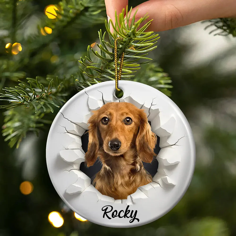 Custom Photo Snow Hole Funny Dog Cat Pet - Personalized Circle Ceramic Ornament - Image 4
