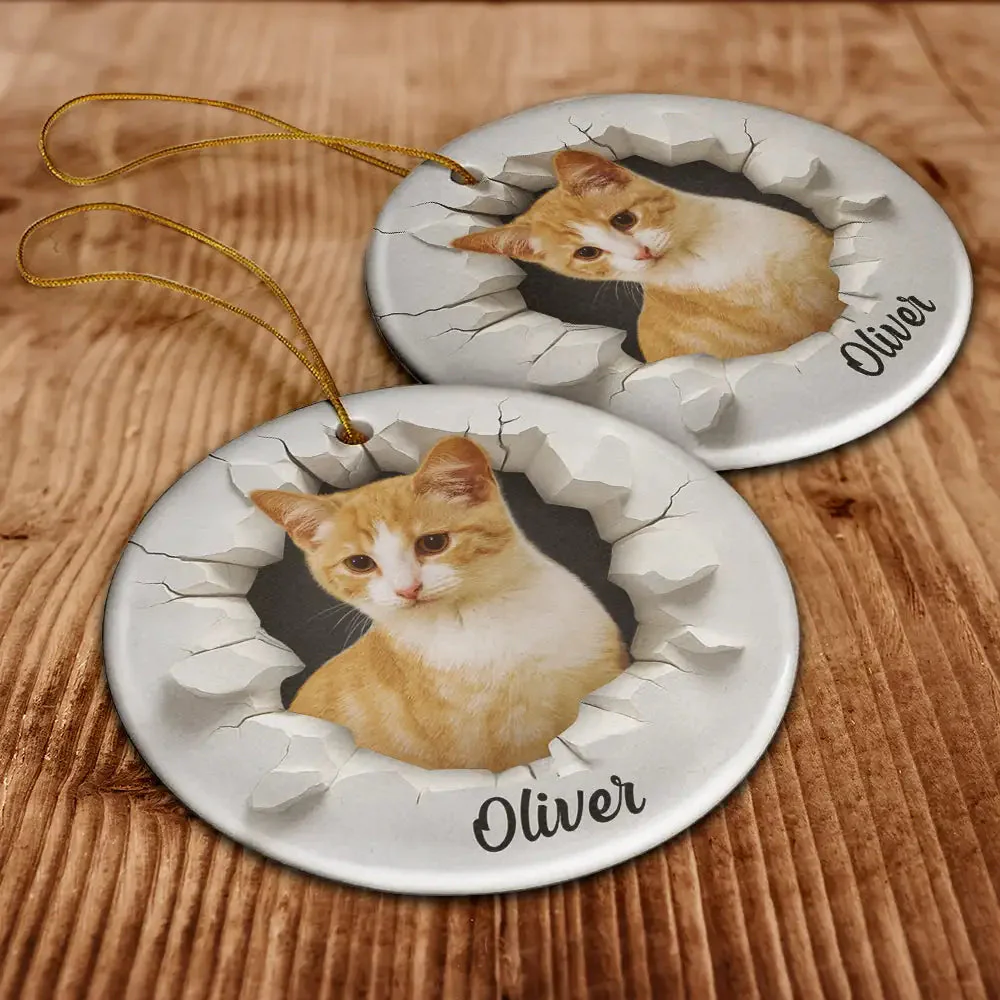 Custom Photo Snow Hole Funny Dog Cat Pet - Personalized Circle Ceramic Ornament - Image 5