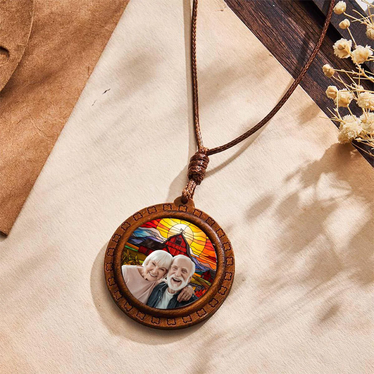 Custom Photo Stained Glass Background Personalized Wooden Necklace - Image 10