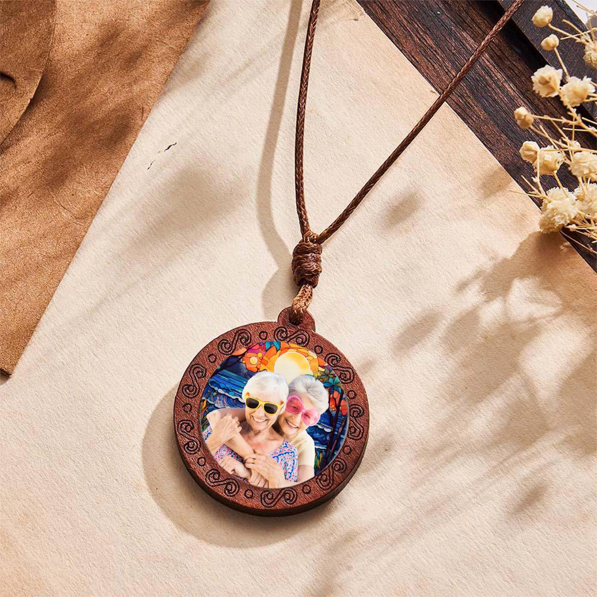 Custom Photo Stained Glass Background Personalized Wooden Necklace - Image 11