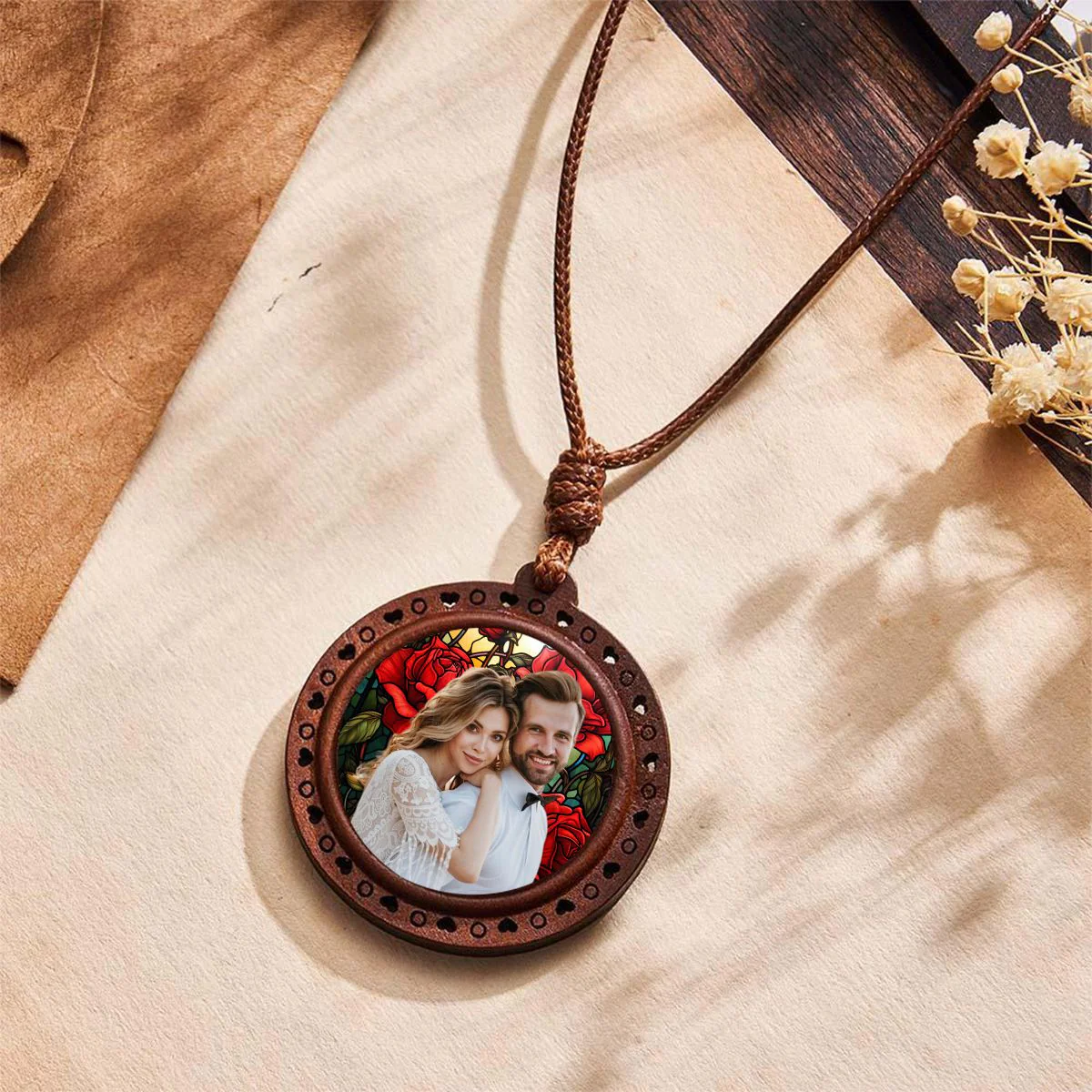 Custom Photo Stained Glass Background Personalized Wooden Necklace - Image 2