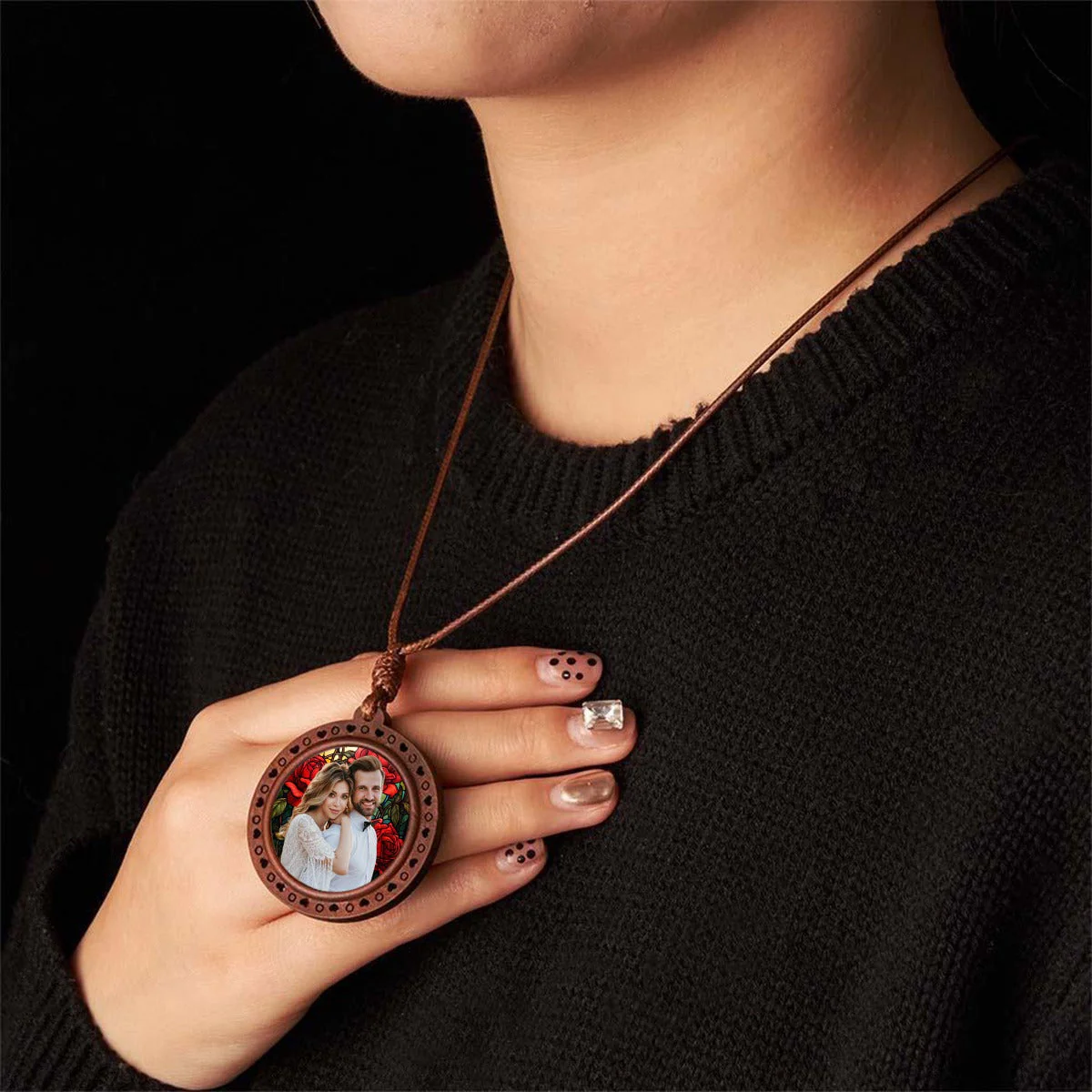 Custom Photo Stained Glass Background Personalized Wooden Necklace - Image 4