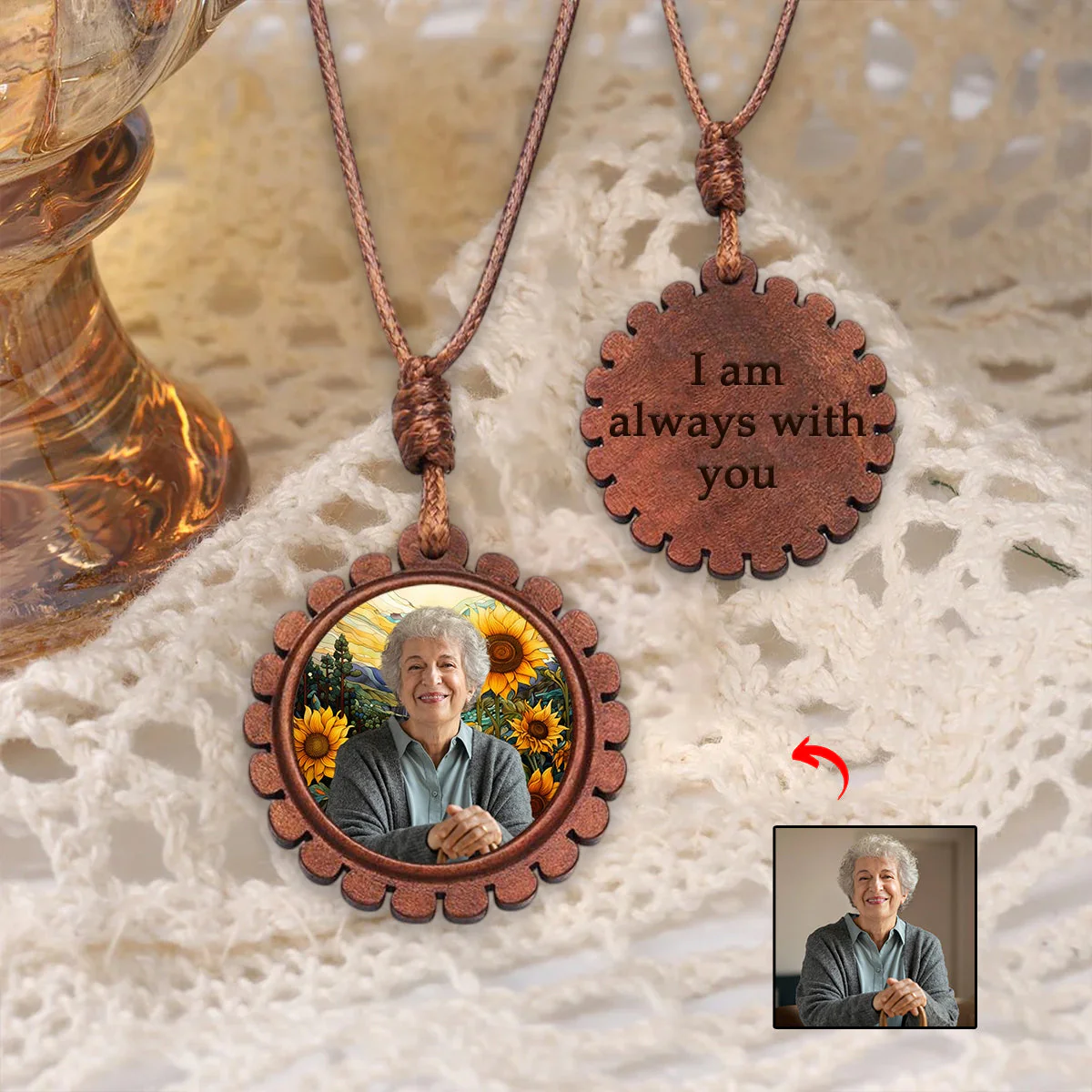 Custom Photo Stained Glass Background Personalized Wooden Necklace - Image 5