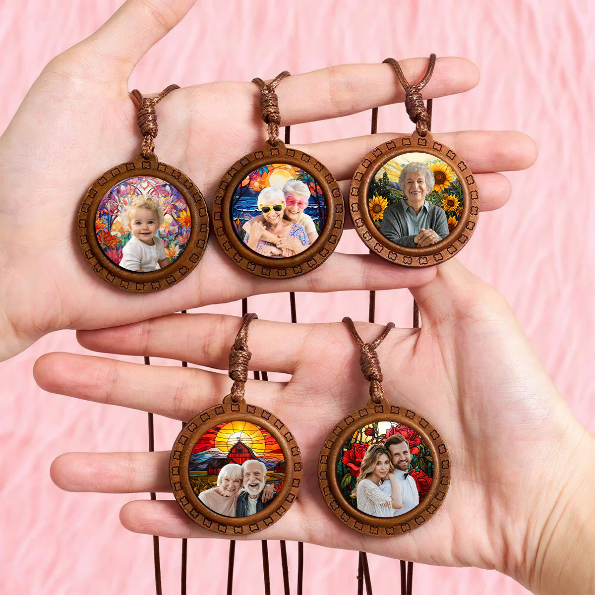 Custom Photo Stained Glass Background Personalized Wooden Necklace - Image 6