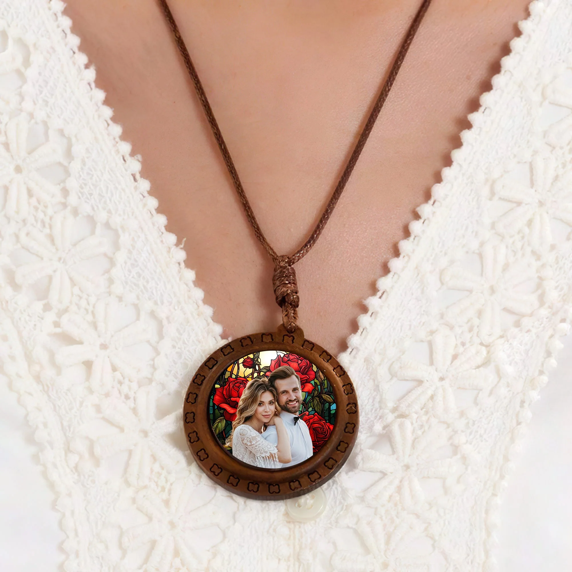 Custom Photo Stained Glass Background Personalized Wooden Necklace - Image 9