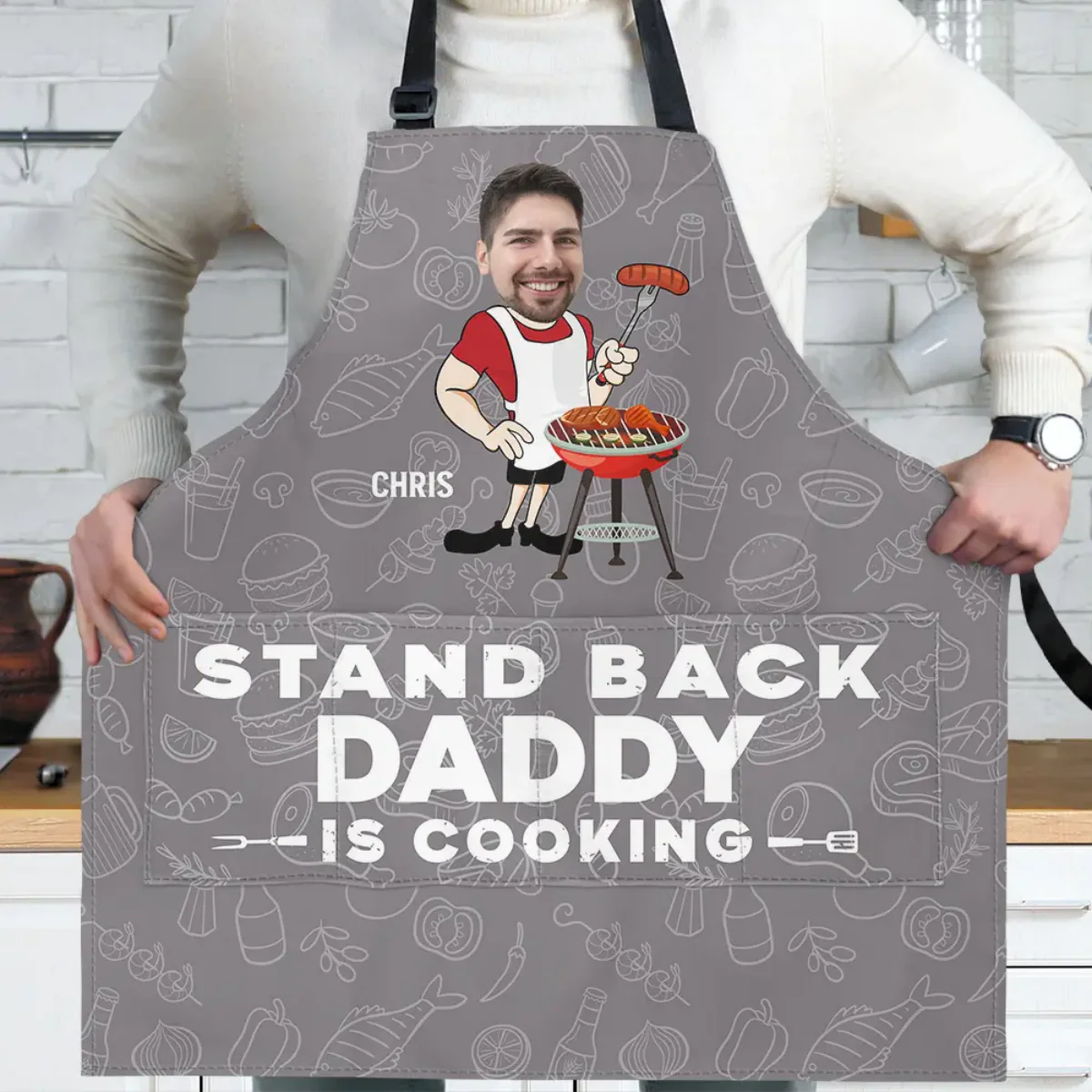 Custom Photo Stand Back Daddy Is Cooking - Personalized Apron - Image 2