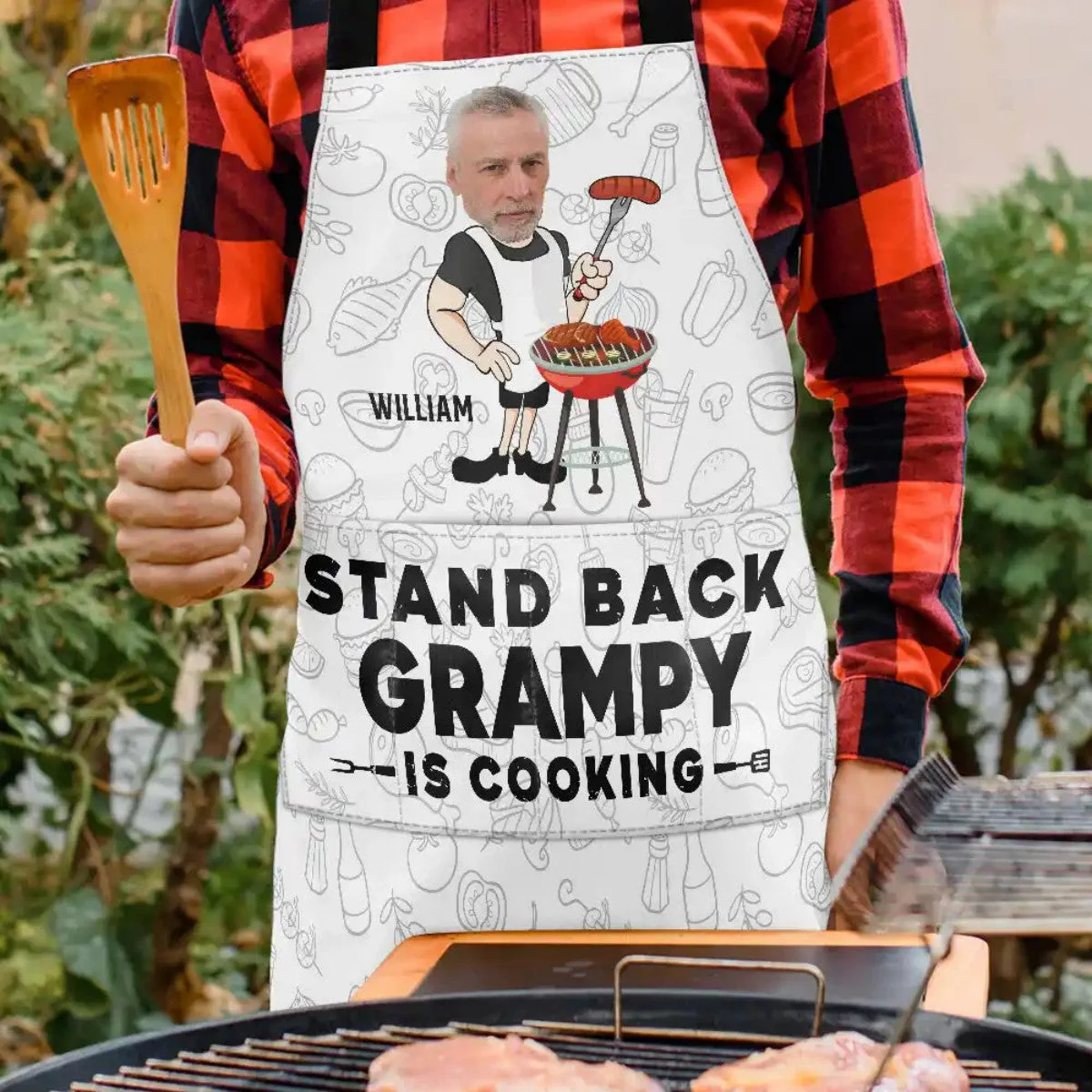 Custom Photo Stand Back Daddy Is Cooking - Personalized Apron - Image 3