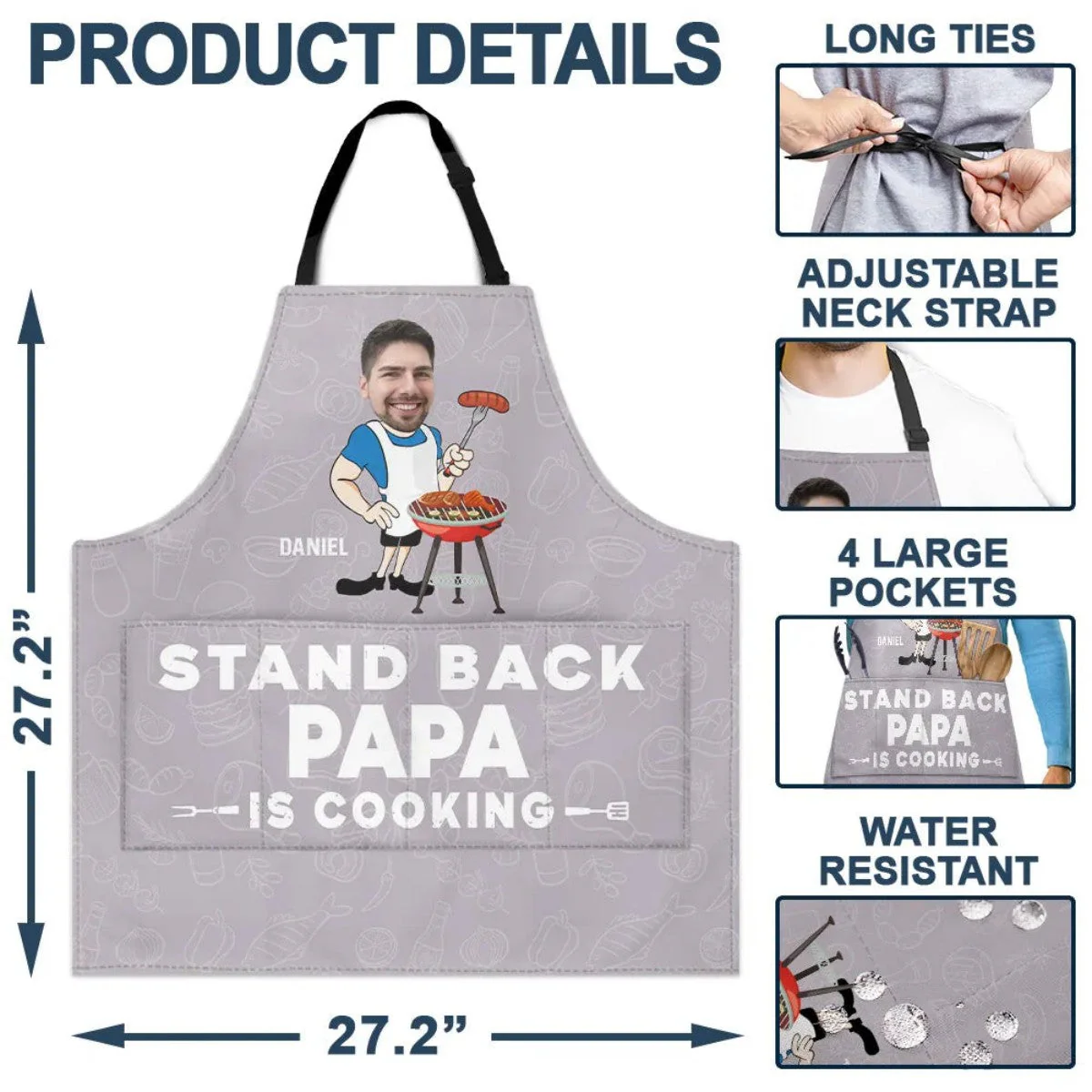 Custom Photo Stand Back Daddy Is Cooking - Personalized Apron - Image 4