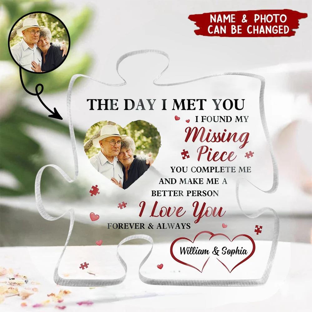 Custom Photo The Day I Met You - Gift For Couples - Personalized Puzzle Shaped Acrylic Plaque - Image 2