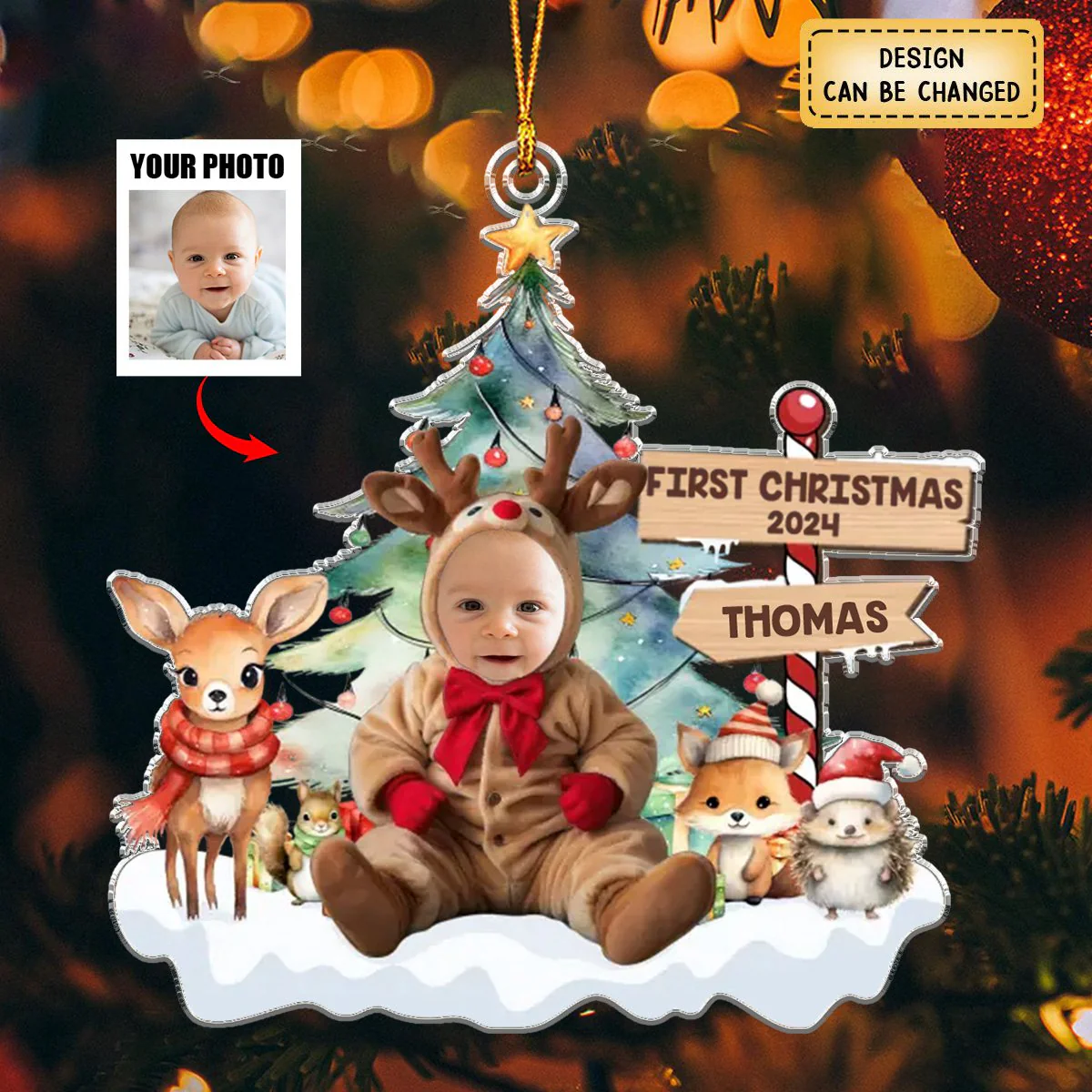 Custom Photo Under The Mistletoe With My Little Bundle Of Joy - Family Personalized Ornament - Image 3