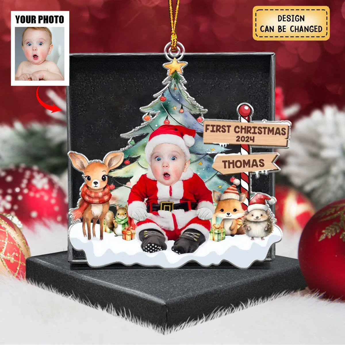 Custom Photo Under The Mistletoe With My Little Bundle Of Joy - Family Personalized Ornament - Image 4
