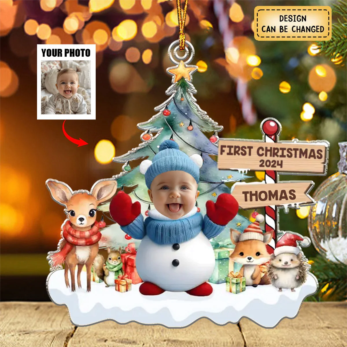 Custom Photo Under The Mistletoe With My Little Bundle Of Joy - Family Personalized Ornament - Image 5