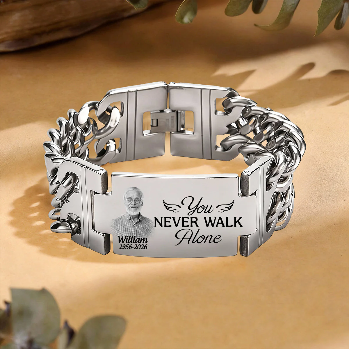 Custom Photo You Never Walk Alone Memorial - Personalized Engraved Bracelet Double Chain - Image 7
