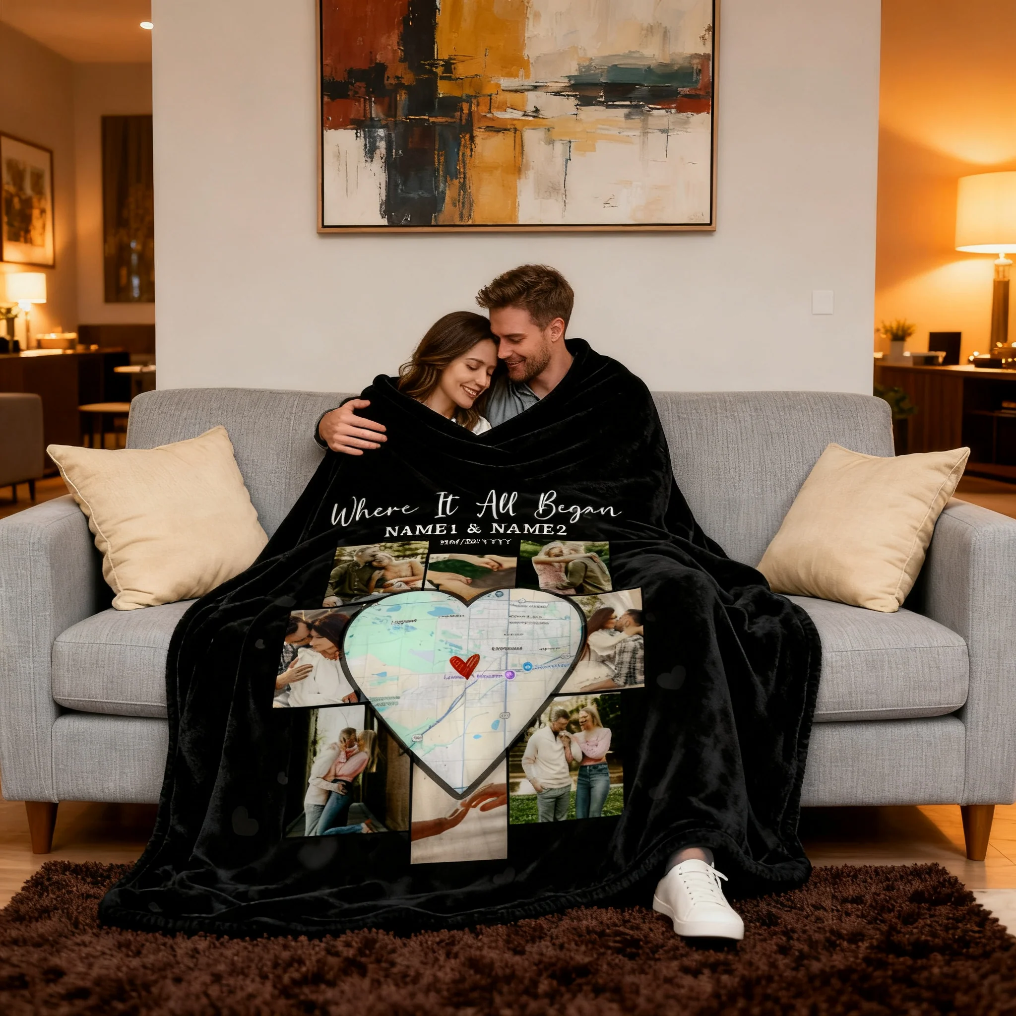 Custom Picture Collage Blanket With Location Map, Personalized Where It All Began Gift, Blankets For Couples - Image 2