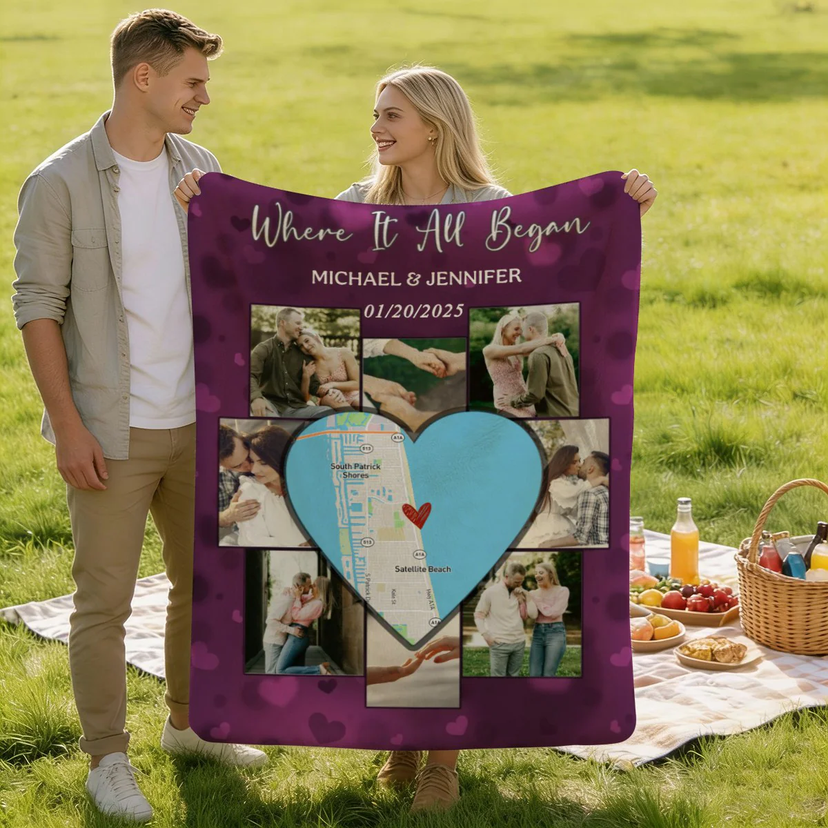 Custom Picture Collage Blanket With Location Map, Personalized Where It All Began Gift, Blankets For Couples - Image 4