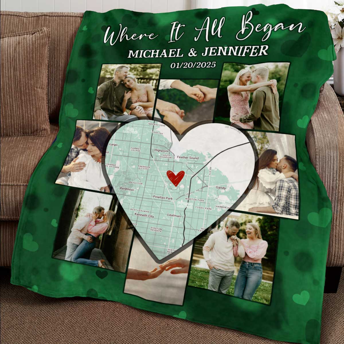 Custom Picture Collage Blanket With Location Map, Personalized Where It All Began Gift, Blankets For Couples - Image 5