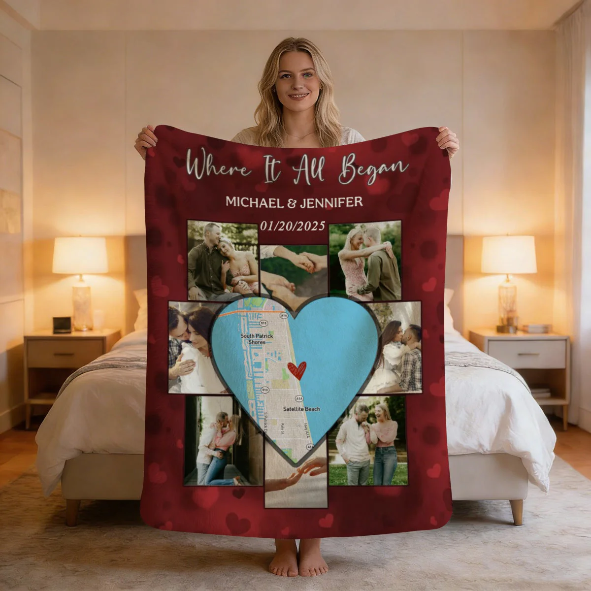 Custom Picture Collage Blanket With Location Map, Personalized Where It All Began Gift, Blankets For Couples - Image 6