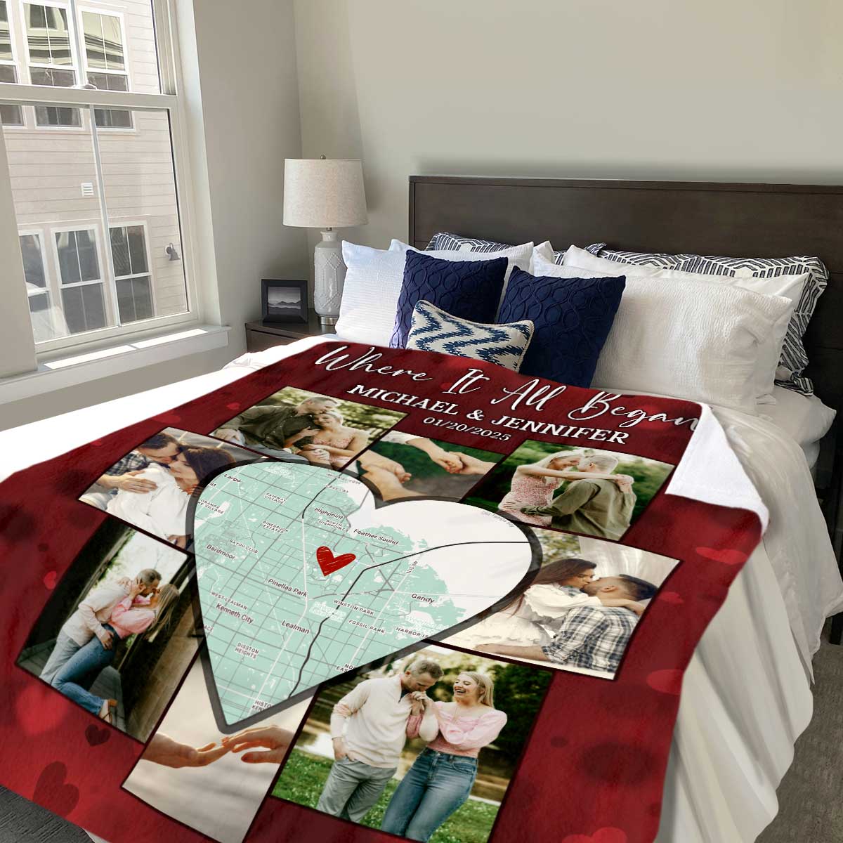 Custom Picture Collage Blanket With Location Map, Personalized Where It All Began Gift, Blankets For Couples - Image 7