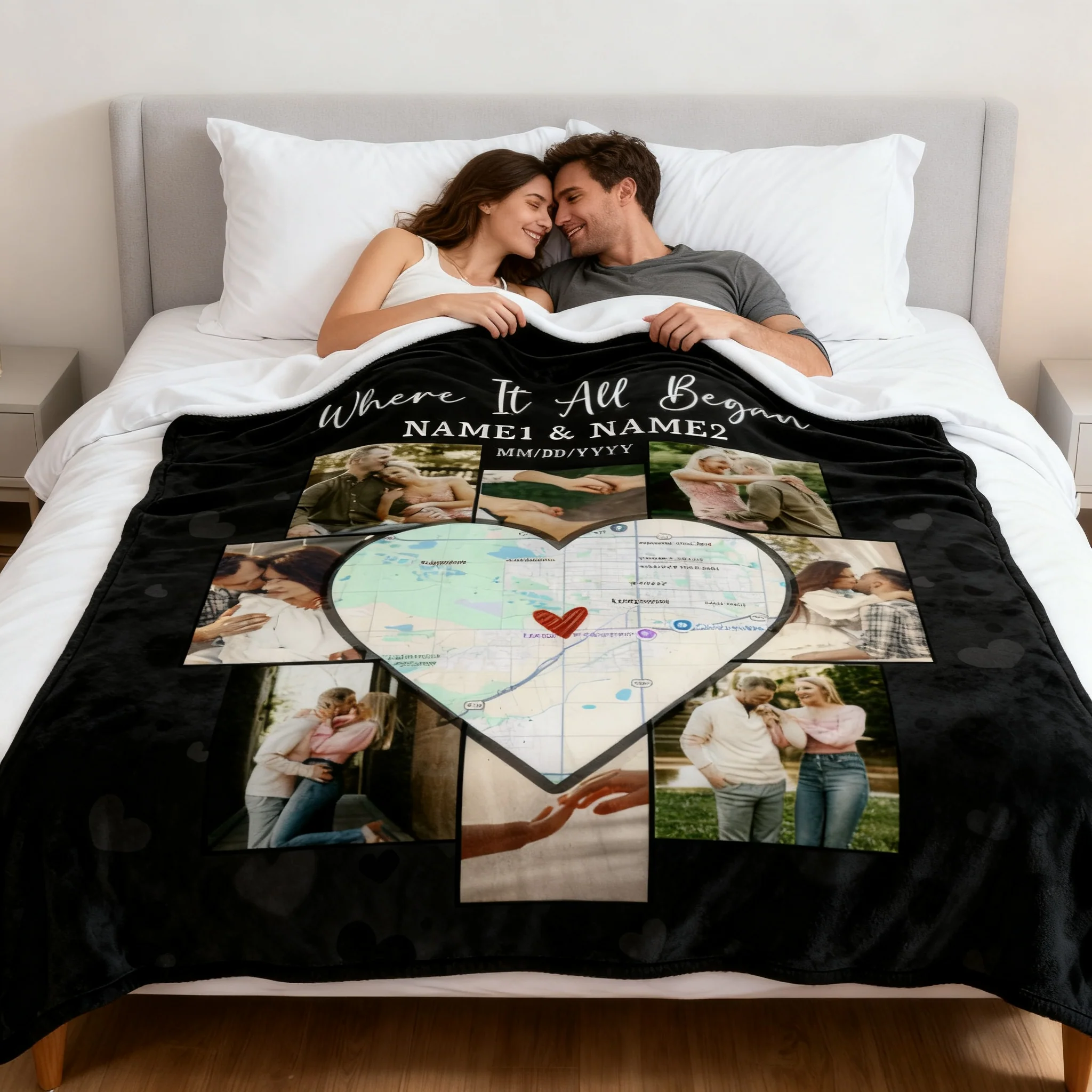 Custom Picture Collage Blanket With Location Map, Personalized Where It All Began Gift, Blankets For Couples - Image 8