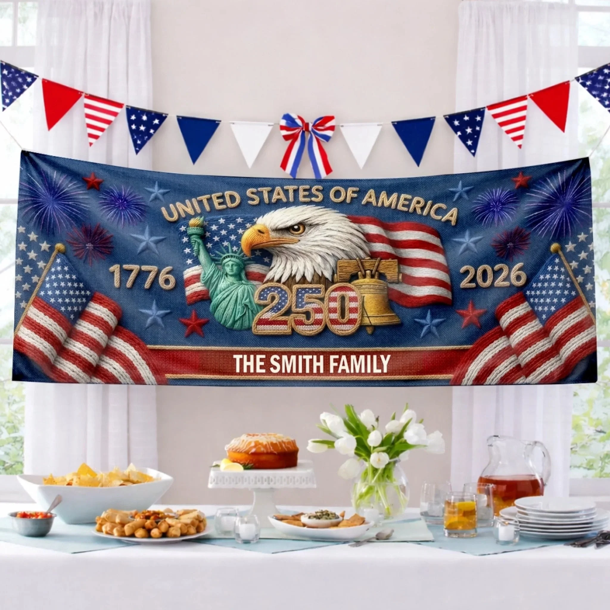 Custom Polyester Outdoor Banner - Personalized America 250th Anniversary Gifts For Mom, Dad, Brother, Sister, Kids - Image 2