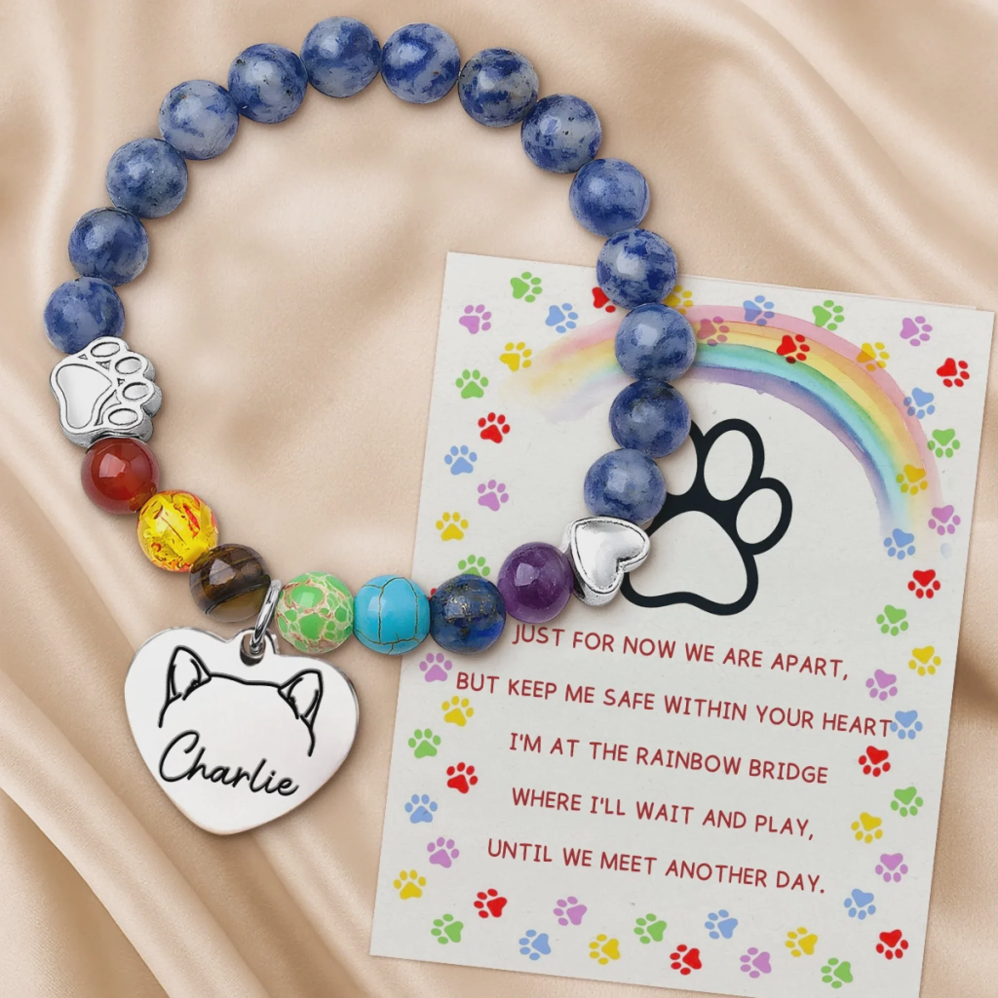 Custom Rainbow Bridge Bracelet - Personalized Pet Memorial Gifts For Dogs And Cats - Waiting At The Rainbow Bridge - Image 2