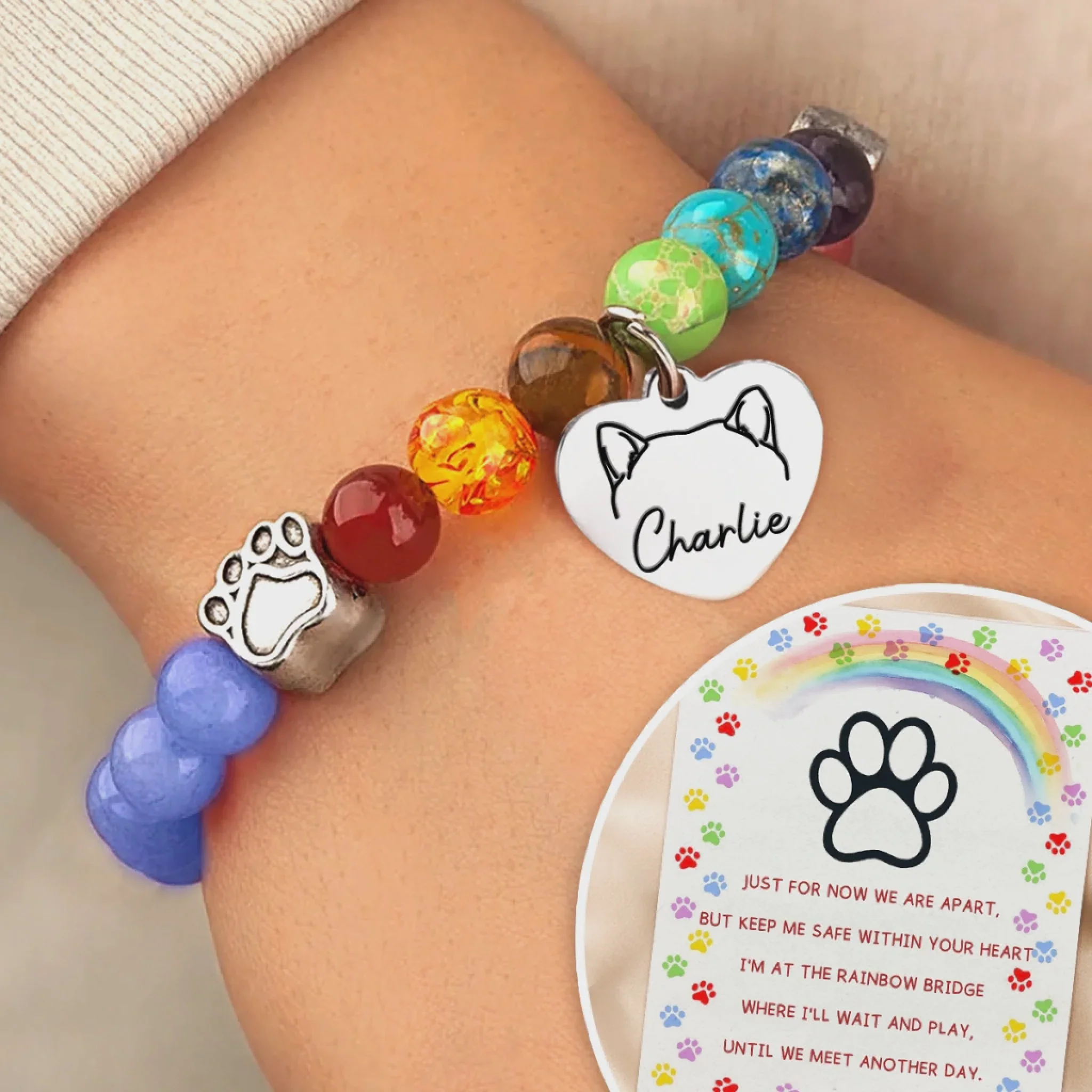 Custom Rainbow Bridge Bracelet - Personalized Pet Memorial Gifts For Dogs And Cats - Waiting At The Rainbow Bridge - Image 3