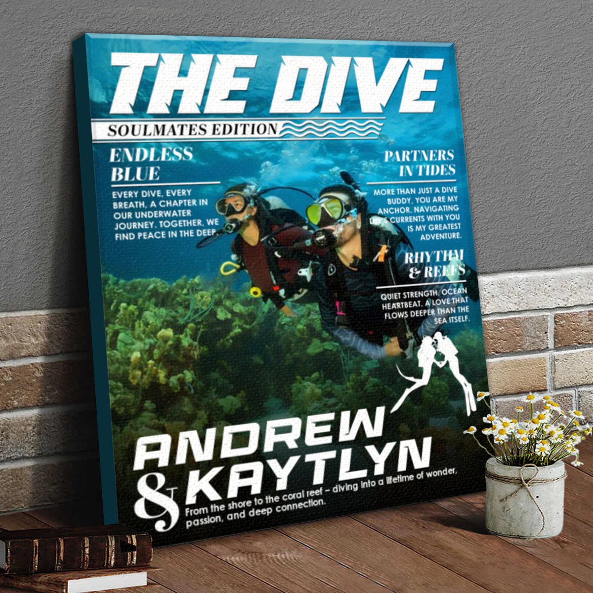 Custom Scuba Diver Couple Magazine Cover Canvas, Scuba Diving Magazine Cover, Ocean Lover Canvas Wall Art, Scuba Diving Soulmates Sign - Image 2