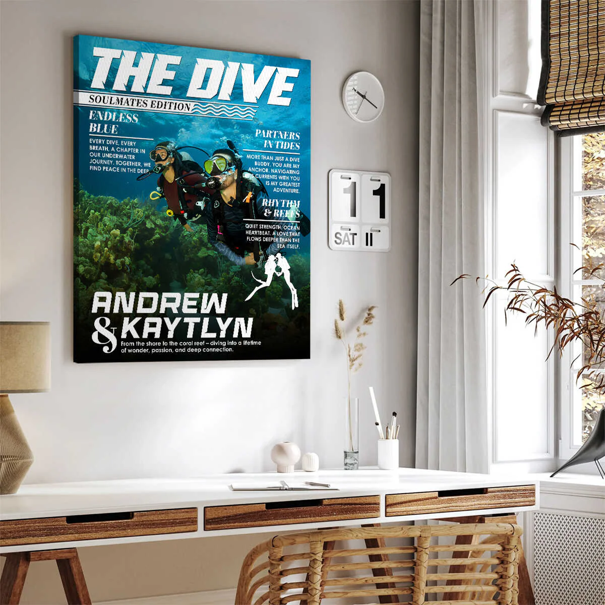 Custom Scuba Diver Couple Magazine Cover Canvas, Scuba Diving Magazine Cover, Ocean Lover Canvas Wall Art, Scuba Diving Soulmates Sign - Image 3