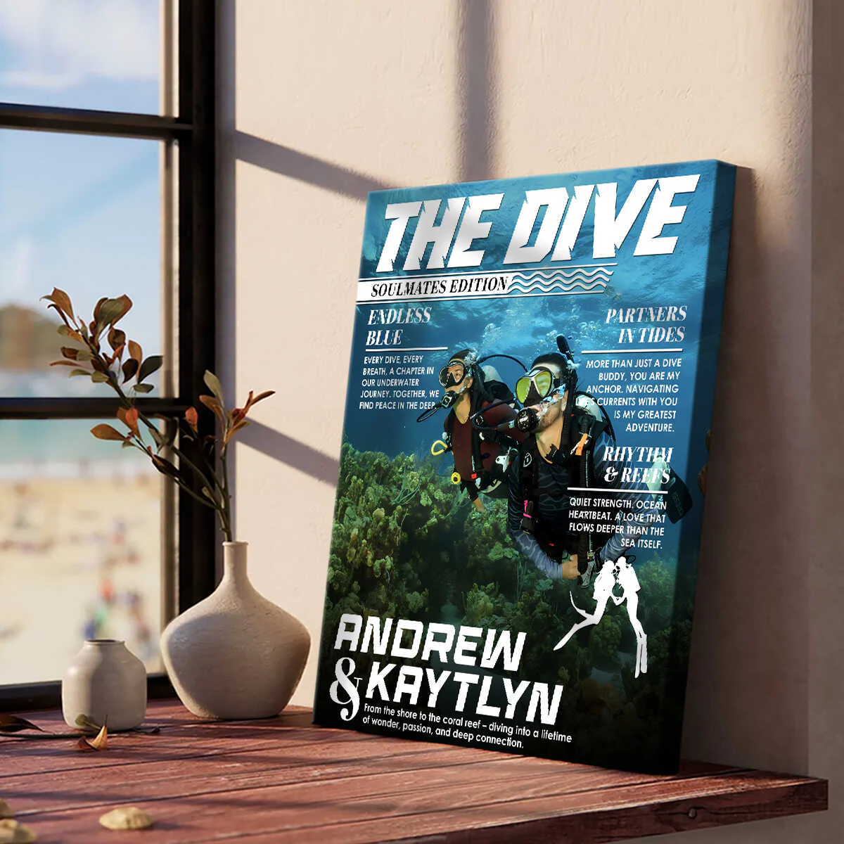 Custom Scuba Diver Couple Magazine Cover Canvas, Scuba Diving Magazine Cover, Ocean Lover Canvas Wall Art, Scuba Diving Soulmates Sign - Image 4
