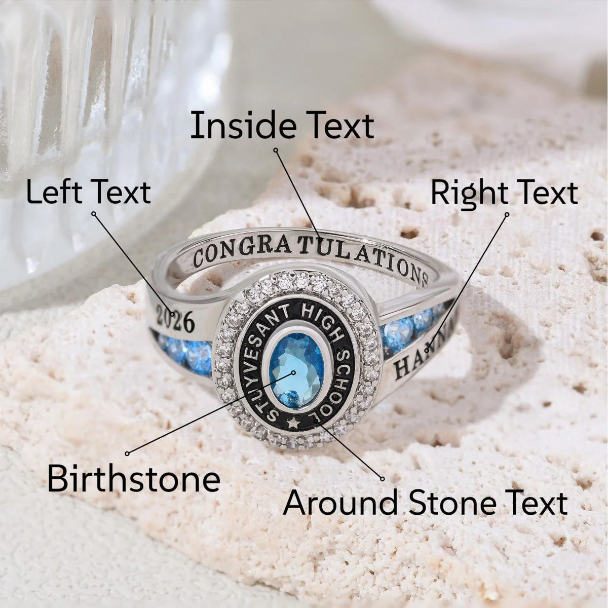 Custom Senior High School Graduation Class Ring Class of 2026 Ring, Personalized Engraved Birthstone College Ring, Graduation Keepsake Gift - Image 6