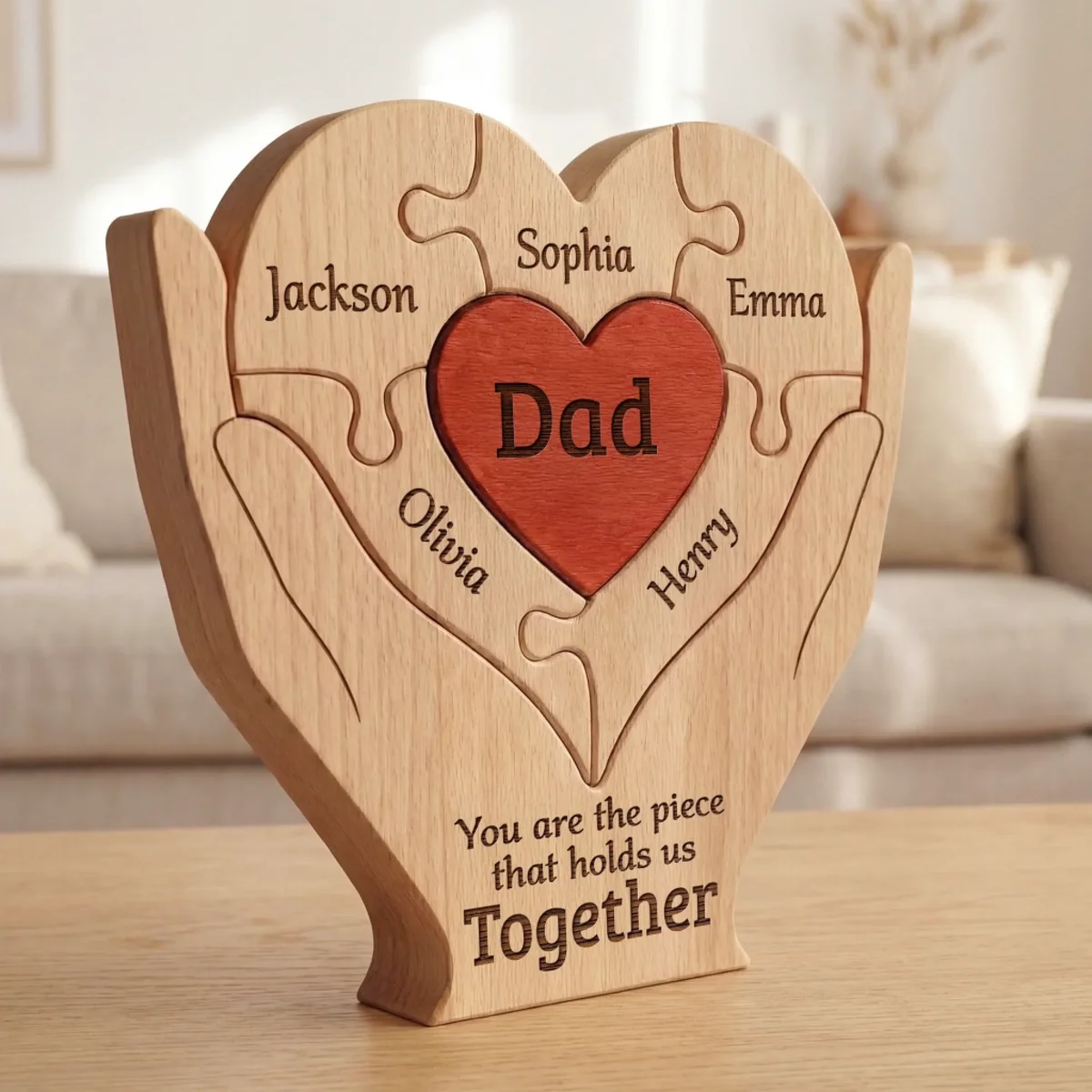 Custom Shaped Wooden Art Puzzle - Personalized Father's Day Birthday Gifts For Dad, Grandpa - Best Dad Ever Hands Down - Image 3