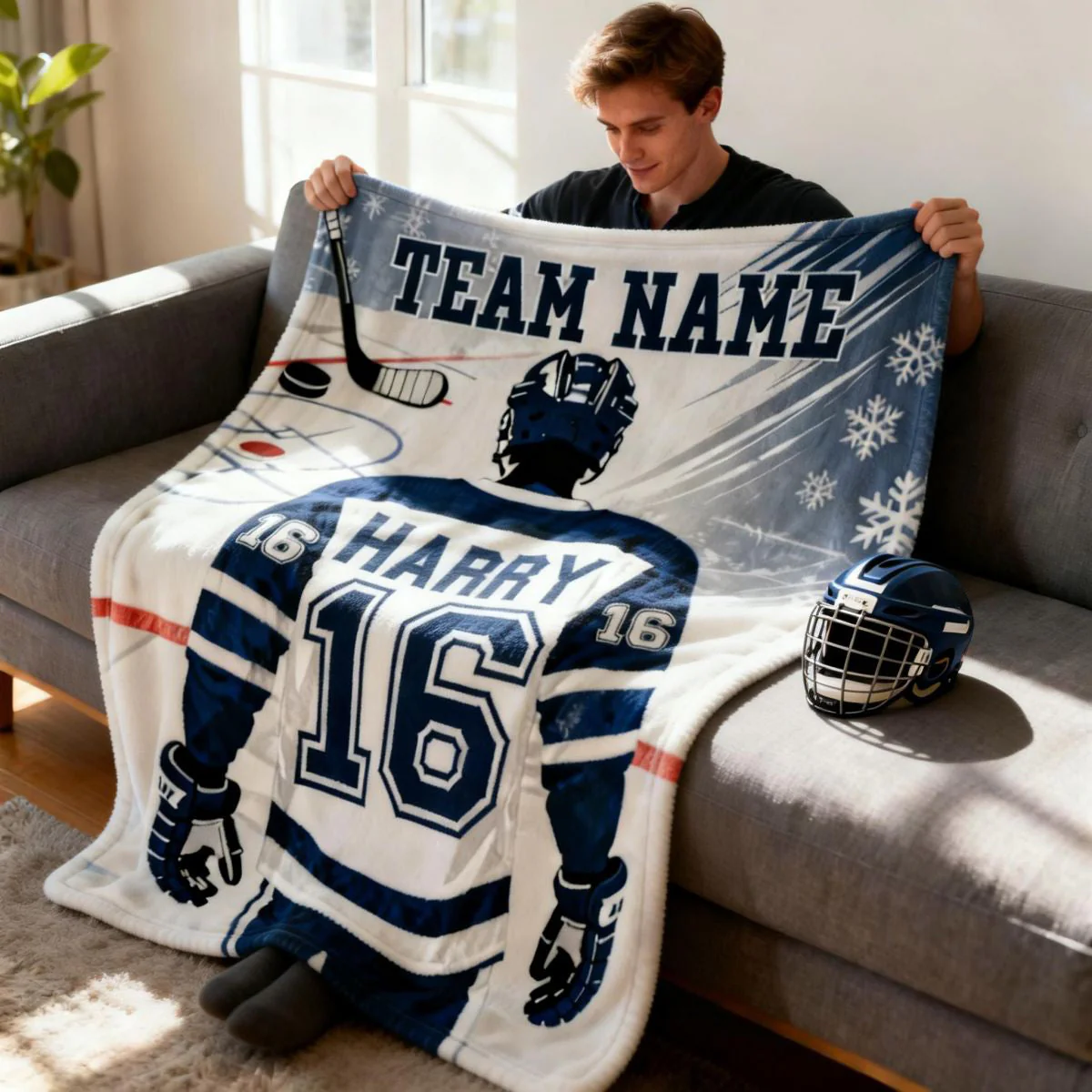 Custom Team Name, Player Name & Number Personalized Hockey Blanket Gift for Hockey Lovers - Image 2