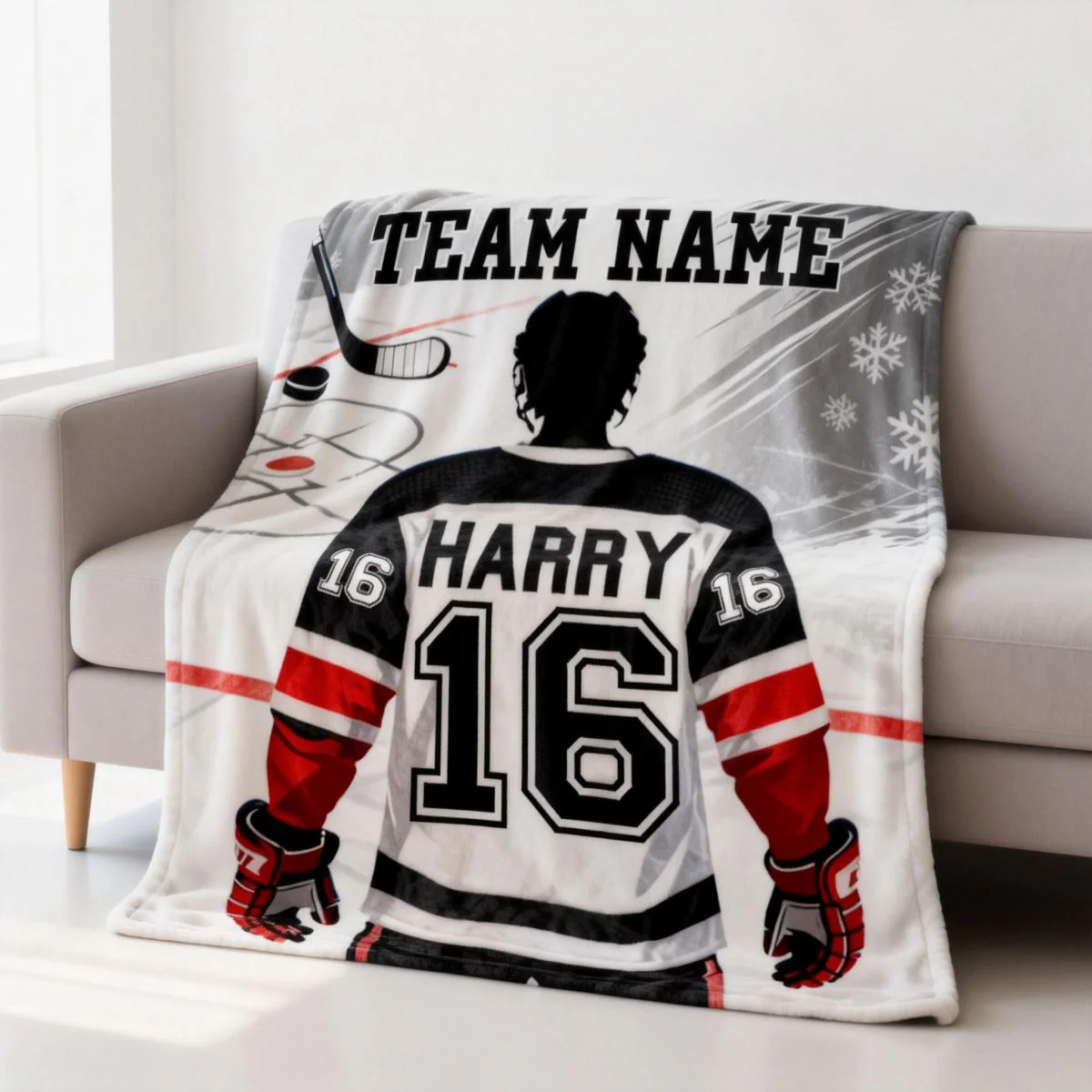 Custom Team Name, Player Name & Number Personalized Hockey Blanket Gift for Hockey Lovers - Image 3