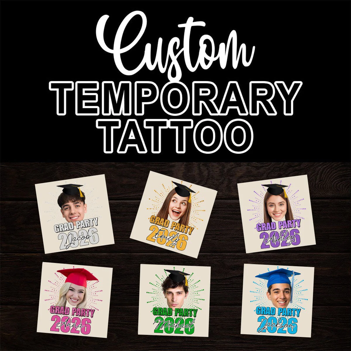 Custom Temporary Grand Party Tattoo With Personalized Photo, Text Name, Fake Tattoo, Gift For Graduation - Image 7