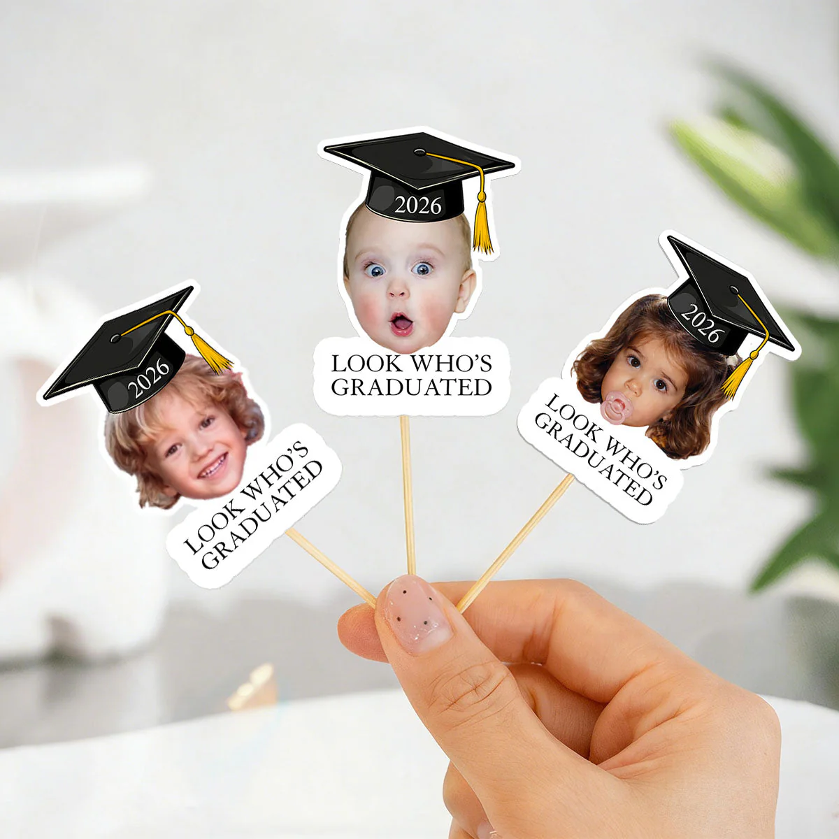 Custom Vintage Childhood Photo Graduation Party Gifts - Personalized Cupcake Toppers - Image 2