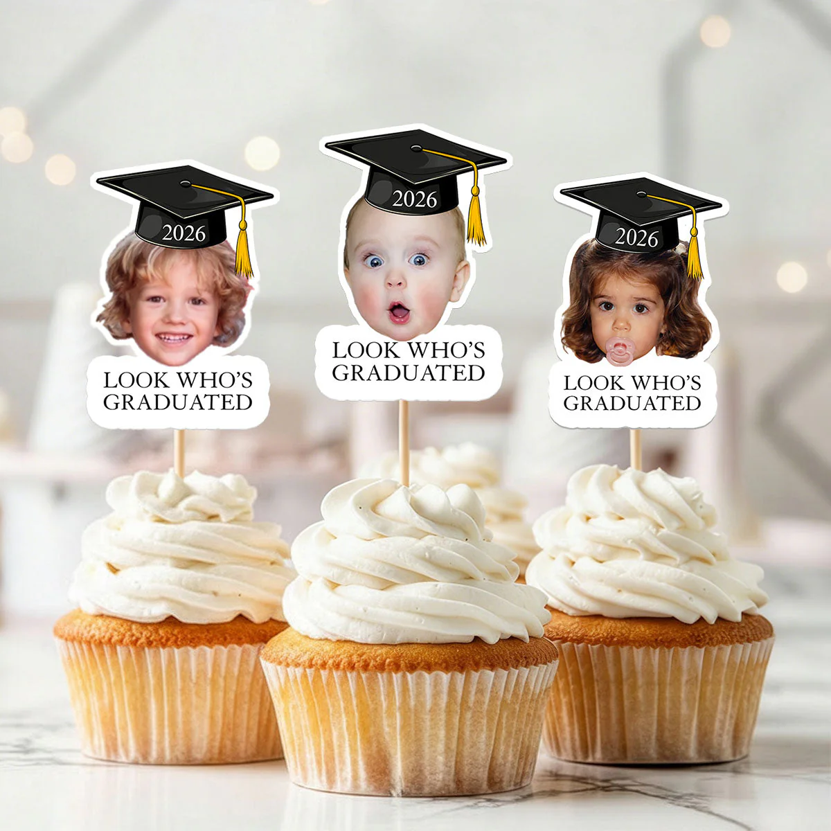 Custom Vintage Childhood Photo Graduation Party Gifts - Personalized Cupcake Toppers - Image 3
