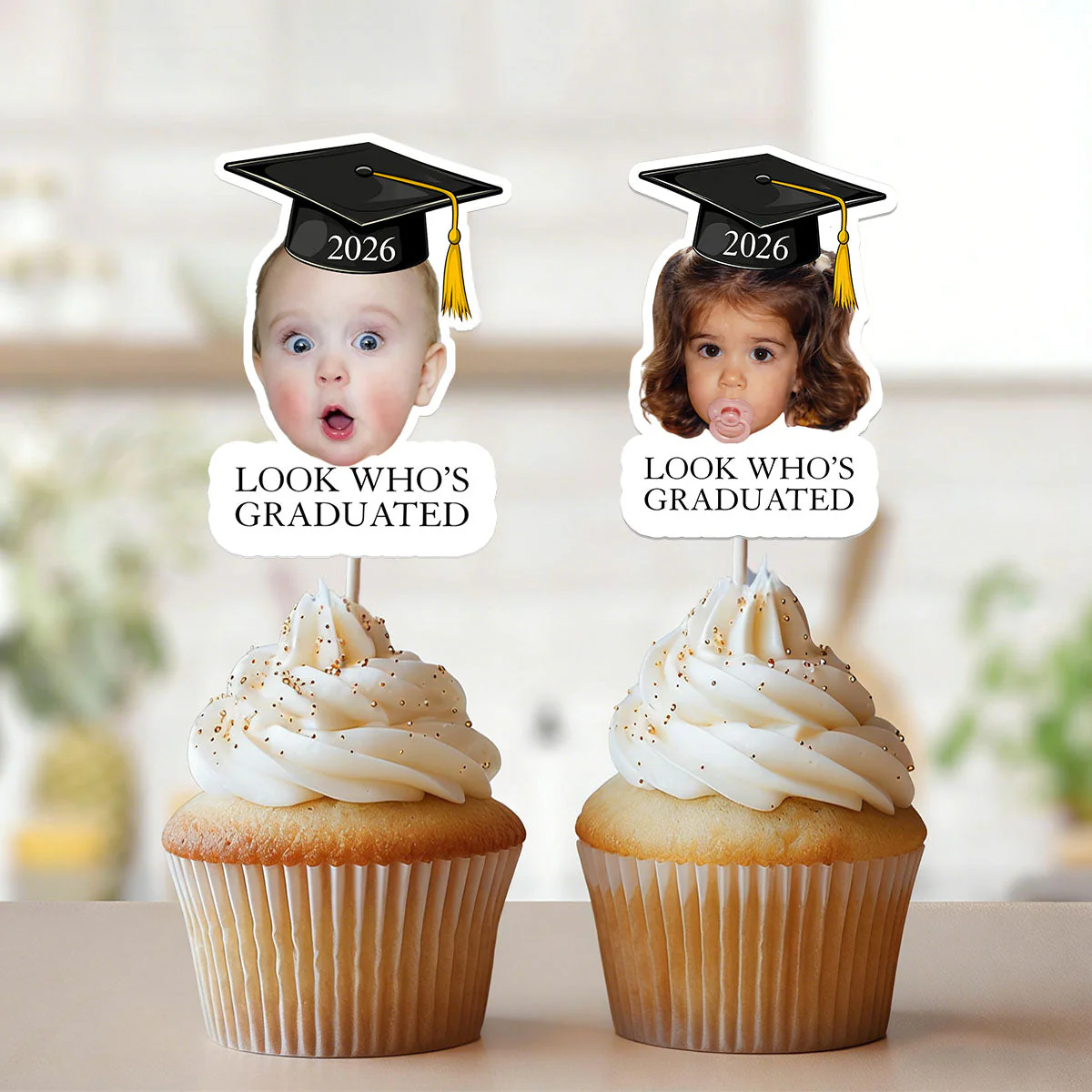 Custom Vintage Childhood Photo Graduation Party Gifts - Personalized Cupcake Toppers - Image 5