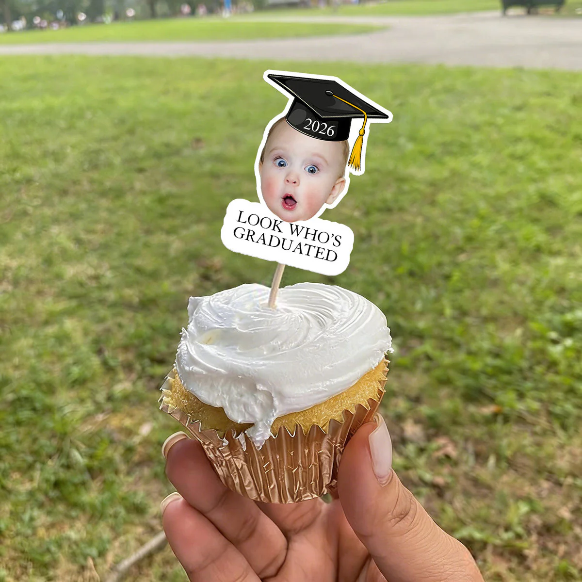 Custom Vintage Childhood Photo Graduation Party Gifts - Personalized Cupcake Toppers - Image 6